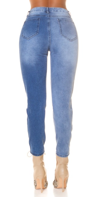 Hoge taille bi-color mom jeans blauw